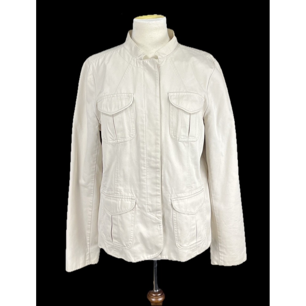 Vintage Old Navy Womens XL Cream Tan Field Utility Jacket Tapered Back 2006 Y2K